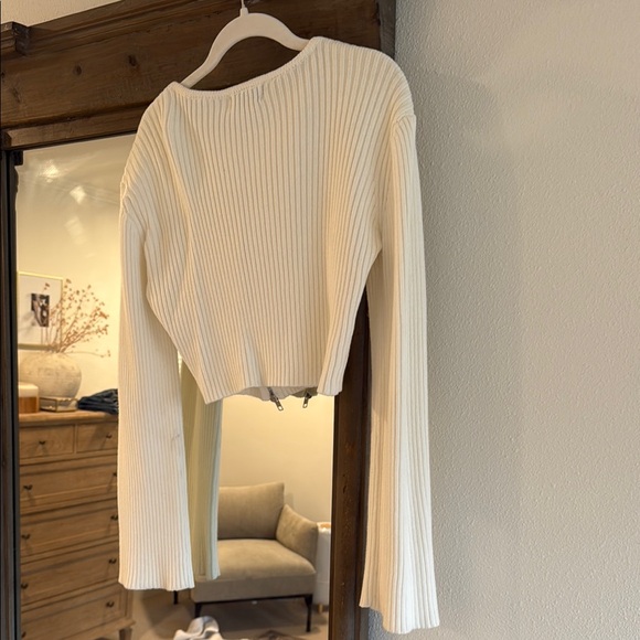 Cream Ribbed Zip-Up Cardigan - Picture 2 of 3